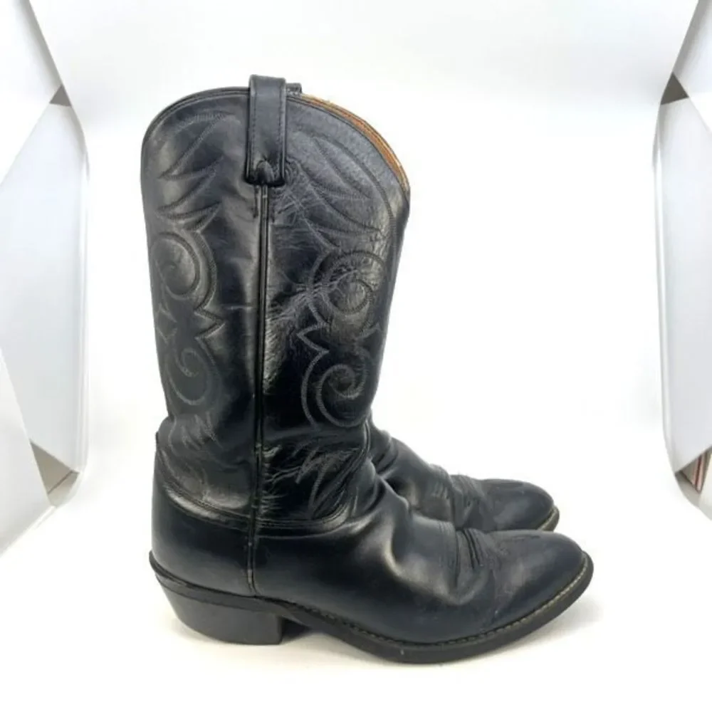 Mens black leather cowboy boots / Mens 11 extra wide